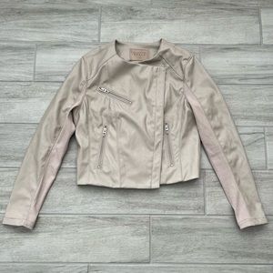 Blank NYC Record Breaker Faux Leather Jacket Collarless Fawn Gray